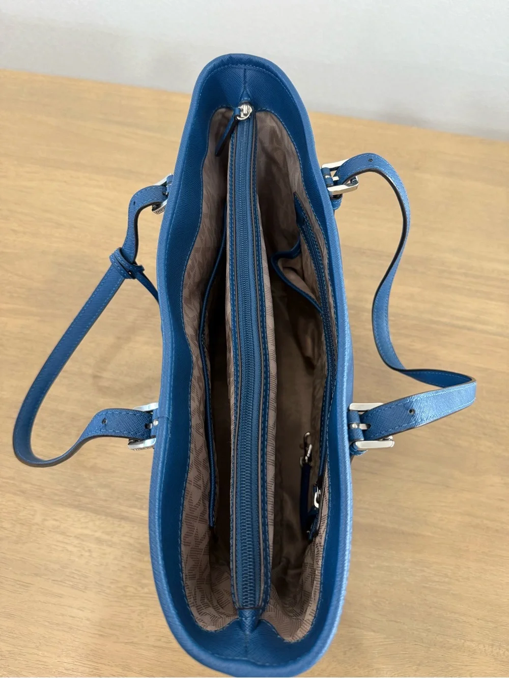 Michael Kors Royal Blue Leather Tote with Matching Zip Wallet